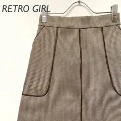 RETRO GIRL ひざ丈スカート 千鳥柄 レザーライン入り ポケット付き F