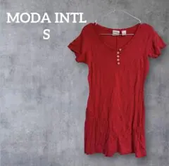 MODA INTL レッド Vネック ワンピース【S】