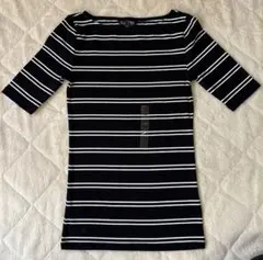 Lauren Ralph Lauren 黒と白のストライプ 半袖Tシャツ