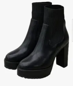 AZUL by moussy ブラック ソックスヒールブーツ LL