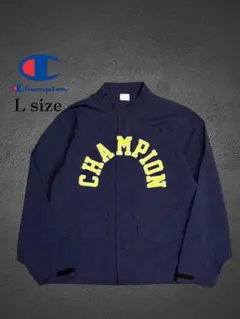 チャンピオン L ナイロンジャケット ネイビー アーチロゴ 刺繍 秋冬 ブルゾン