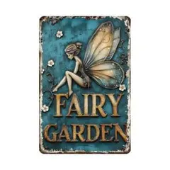 新品 ブリキ看板 フェアリーガーデン 妖精 レトロ インテリア 壁飾り