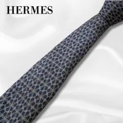 HERMES エルメス ネクタイ 総柄 シルク ブルー 青 幾何学模様 絹のサムネイル