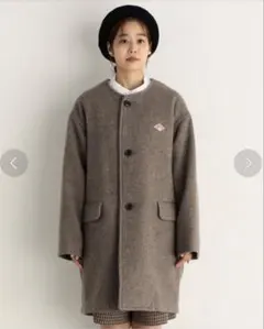 DANTON WOOL LIGHT PILE ノーカラーロングコート　ベージュ