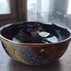 レトロ　浅丼2個セット　陶器製花柄蝶装飾器のサムネイル