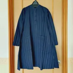 【未使用】サニークラウズ シャドーストライプの割烹着ワンピース ネイビー M