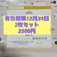 COSPAウエルネス 施設利用券 2枚セット　有効期限12月31日