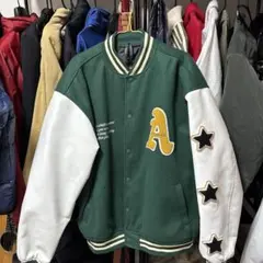 スタジャン グリーン ワッペン ストリート 古着風