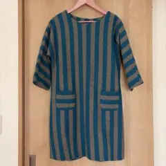 【fig london】青とグレー ストライプ ワンピース