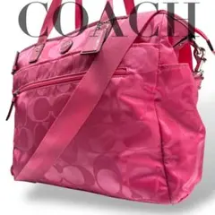 【良品】コーチ　2way ショルダーバッグ　トート　シグネチャー　ピンク斜め掛け