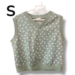 ニットベスト 花柄 Sサイズ グリーン