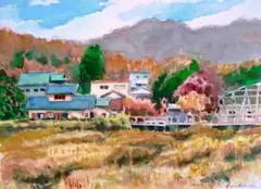 風景 水彩画 額装済み