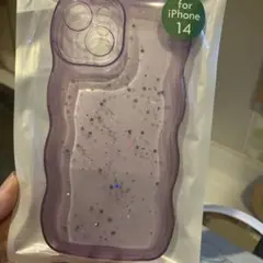 iPhone 14 専用ケース パープル 星柄ラメ