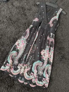 valet ペイズリー柄 Aラインワンピース　黒　パーティー　結婚式