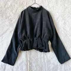 フィフス　リブトップス　長袖　ハイネック　ペプラム　ブラック　フレア　大人　上品