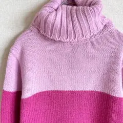 ボーダー ニット タートル 長袖 M 桃紫 アクリル デート 旅行 大人女子のサムネイル