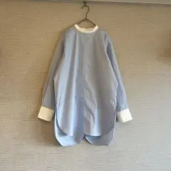 【未使用に近い】IENAイエナ☆CO/PEクレリックシャツ ブルーホワイト