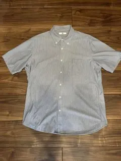UNIQLOドライノンアイロンジャージーシャツ/ボタンダウン/ストライプ 半袖