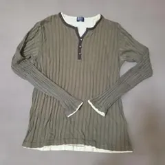 TAKEOKIKUCHI リブ編み長袖ヘンリーネックカットソー