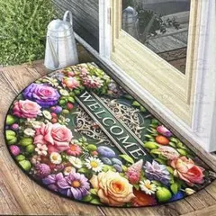 新品洗える半円形ウェルカムマット室内室外リビング花柄 WELCOME 玄関マット