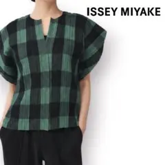 【美品】ISSEY MIYAKE プリーツ変形トップス チェックのサムネイル