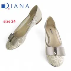 【DIANA/ダイアナ】美品 フラット パンプス バレエシューズ リボン レース