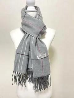 100%パシュミナカシミヤ 大判ストール／チェック柄/軽量•あたたかいグレーG4