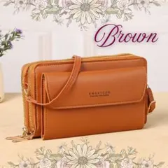 スマホショルダーバッグ　長財布ショルダー ポーチ 長財布 ブラウン 茶色