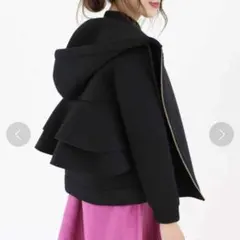 Myu フリルパーカー　ボンディング　ブラック