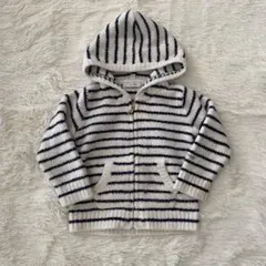 ジェラピケ　フード付きボーダーパーカー　80-90