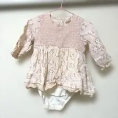 プティマイン 80 花柄 ロンパース 長袖 ピンク