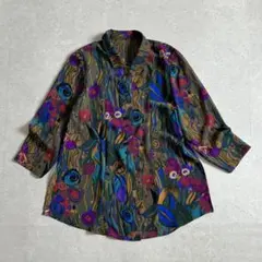 【SALE】90s VINTAGE 総柄デザインシャツ 半袖 F マルチカラーのサムネイル