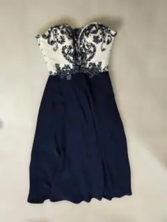 ロングドレス ブルー ビーズ装飾 パーティー用