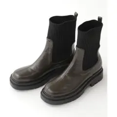 ポ*ン様 JEANASIS カーキ ニットサイドゴアスクエアブーツ Lサイズ