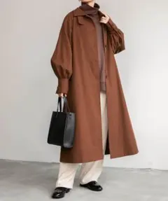 BONLECILL 2wayロングコート ステンカラー スタンドカラー ブラウン