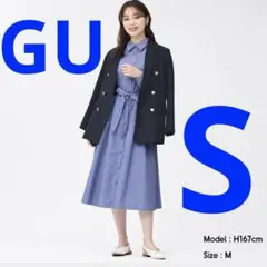 GU ストライプAラインシャツワンピース S ブルー ネイビー 長袖 春　春服