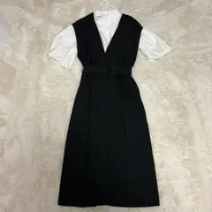 Hudson honey 黒のベルト付きワンピースと白ブラウスセット