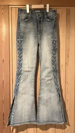 GYDA 編み込み サイドレースアップ フレア デニムパンツ M