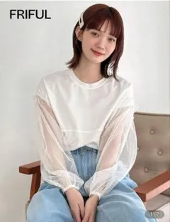 シーイン★レースの切替長袖Tシャツ