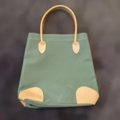 【Lazy suzan】 グリーン キャンバス トートバッグ レザーハンドルのサムネイル