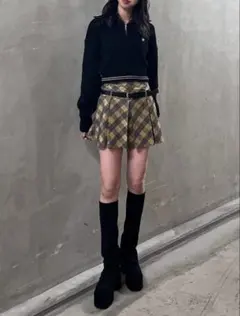 EMODA チェック柄プリーツミニスカート ベルト付き 韓国 Y2K Sのサムネイル