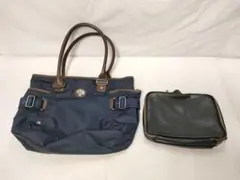 【セット】orobiancoトートバッグネイビー／レザーセカンドバッグ