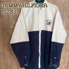 TOMMY HILFIGER トミーヒルフィガー BDシャツ 白×ネイビー L