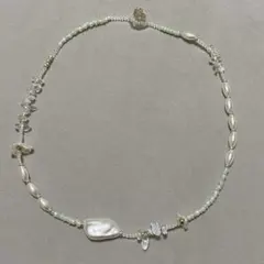 【ハンドメイド】ビーズネックレス　39cm Y2K パール　ラブラドライト