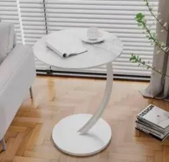 사이드 테이블, 흰색, 세련된, 대리석 스타일, 원형, 북유럽 모던 침대, 전복 방지 카페, 40cm
