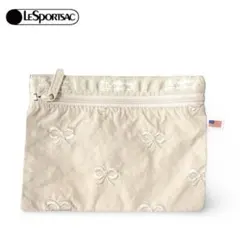 LeSportsac レスポートサック 刺繍リボン柄 ポーチ アイボリー US製