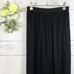 【ノナ】トリアセテート混✨花柄刺繍 テーパードパンツ（M）ブラック プリーツ