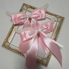 ハンドメイド　クリップ　リボン　ヘアメ　天使の羽　羽　ピンク　量産型　地雷系