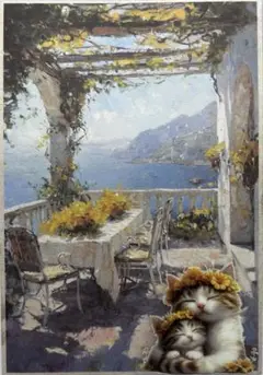 風景画とトラ猫親子のコラージュ36番