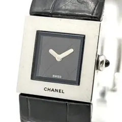 香奈兒 MATELASSE 黑色錶盤 鱷魚皮 不動